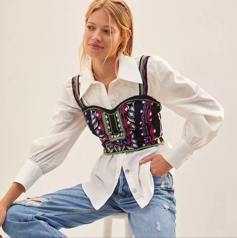 Anthropologie Embroidered Crop Tank Top
